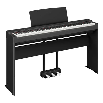 Black Yamaha P225B 88-key weighted action digital piano with standard keys and LP1B sustain pedal included