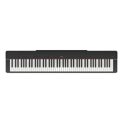 Black yamaha p225b digital piano with 88-key weighted action and lp1b sustain pedal in a sleek black finish