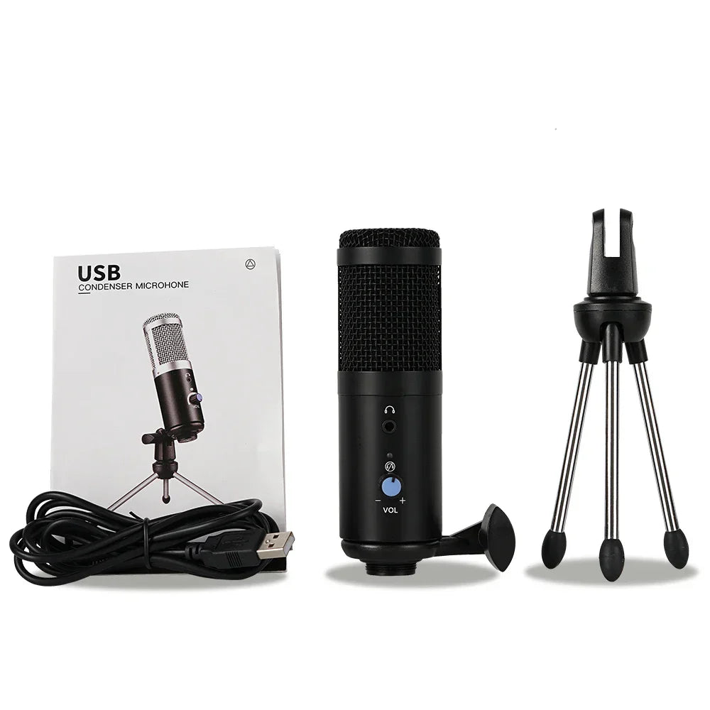 Black yarmee usb computer condenser microphone with mesh grille and volume control for notebook gaming mic recording singing streamimg