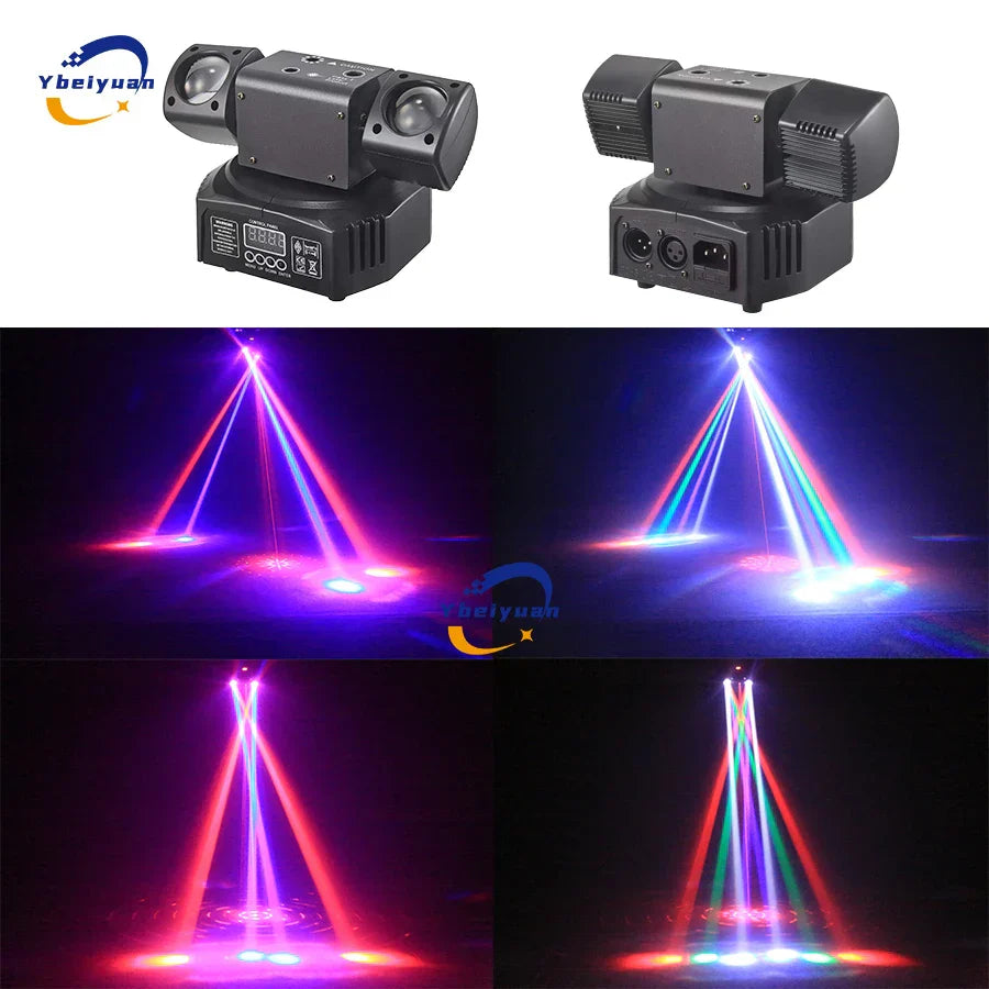 Black ybeiyuan led rotating laser beam strobe with dual spotlights and digital display projecting disco light dmx512 effects