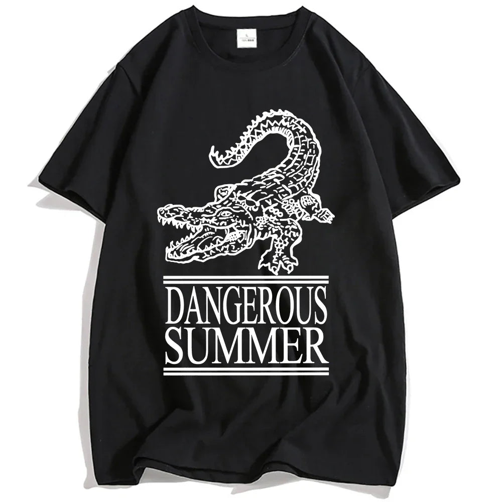 Black cotton yeat dangerous summer loco tee streetwear t-shirt with white crocodile graphic for women tshirts fashion
