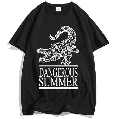 Black cotton yeat dangerous summer loco tee streetwear t-shirt with white crocodile graphic for women tshirts fashion