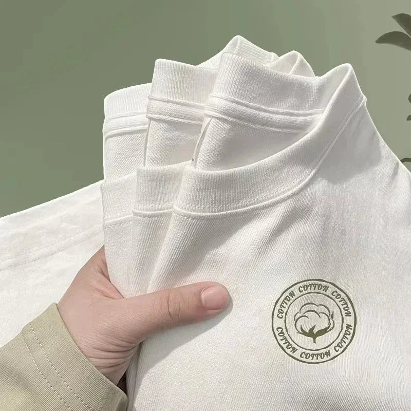 White cotton turtleneck shirt featuring circular embroidered cotton logo for yeat lyfestyle gothic harajuku summer casual y2k style