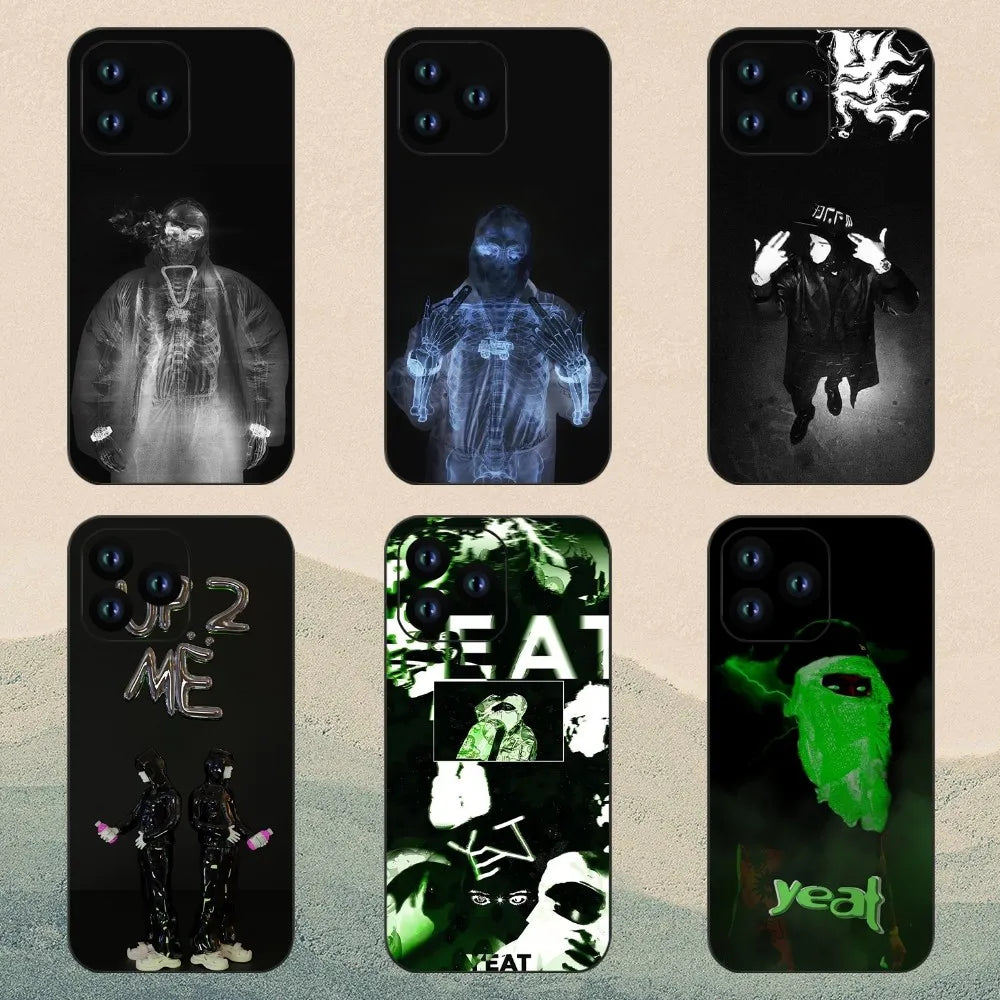 Six black yeat rapper afterlyfe phone cases for pro xs max featuring x-ray and green glowing graphic designs on back