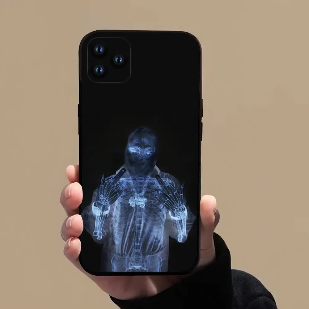 Black yeat rapper afterlyfe phone case for pro xs max featuring a translucent blue x-ray graphic of a person with pistols