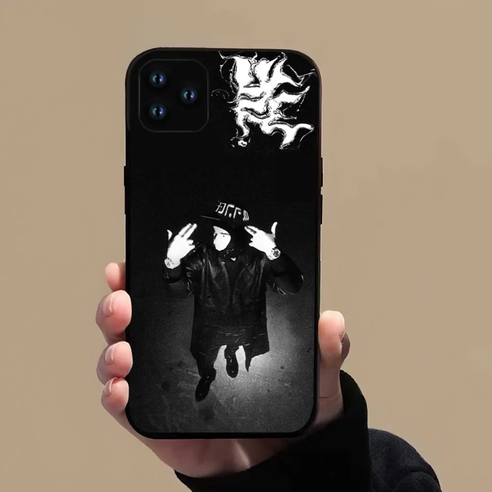 Black phone case for pro xs max featuring yeat rapper afterlyfe black and white graphic with stylized white artwork on back