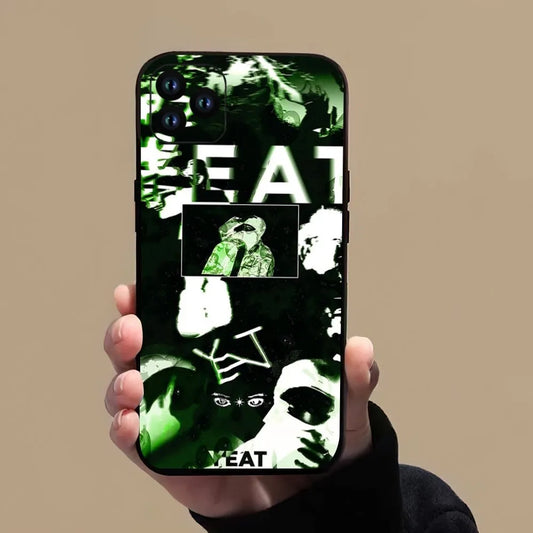 Back view of black yeat rapper afterlyfe phone case for iphone pro xs max with green and white graphic design
