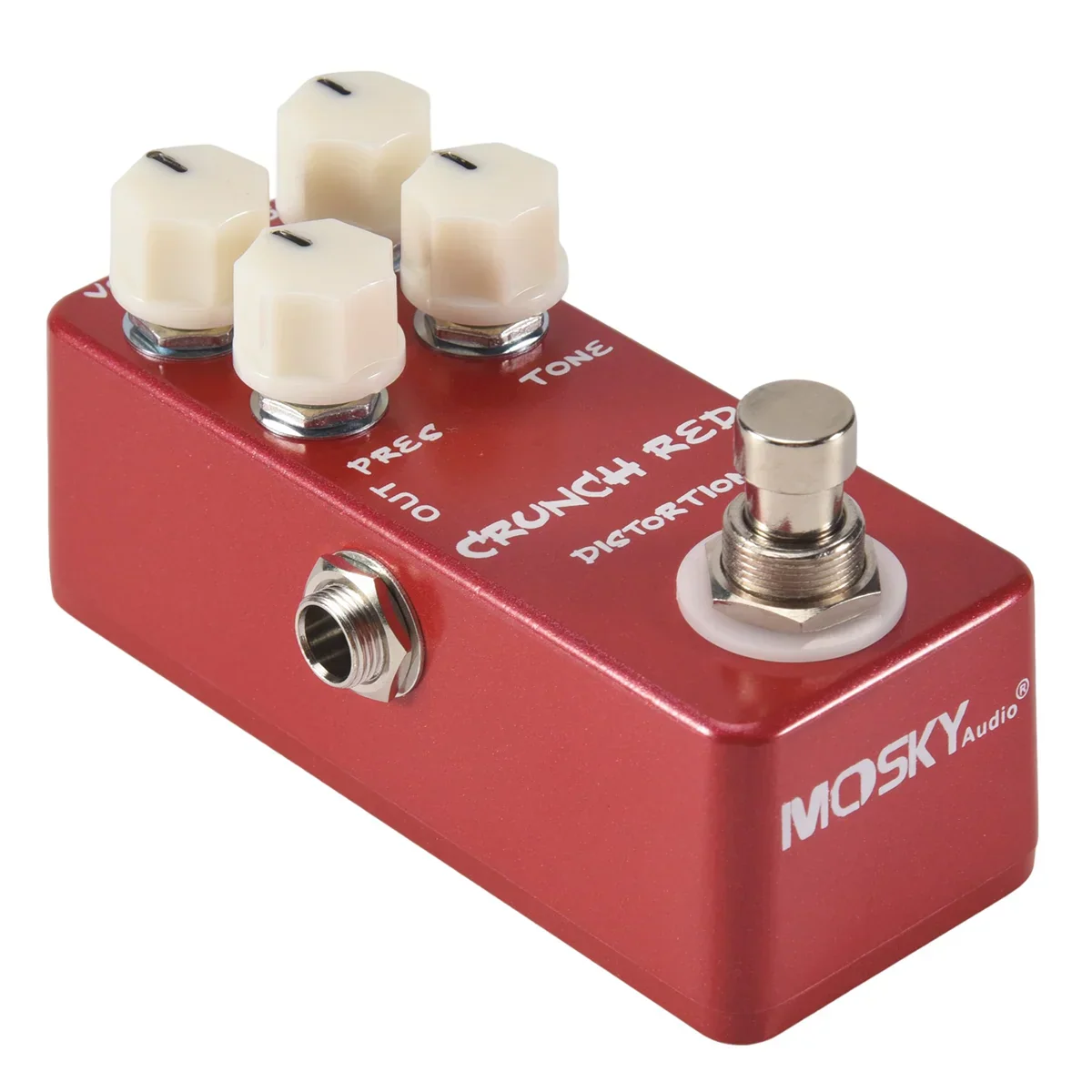 Red mosky audio crunch red distortion guitar pedal with cream knobs silver footswitch and full metal shell housing