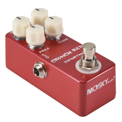 Red mosky crunch red distortion guitar pedal with cream knobs silver footswitch and full metal shell for true bypass