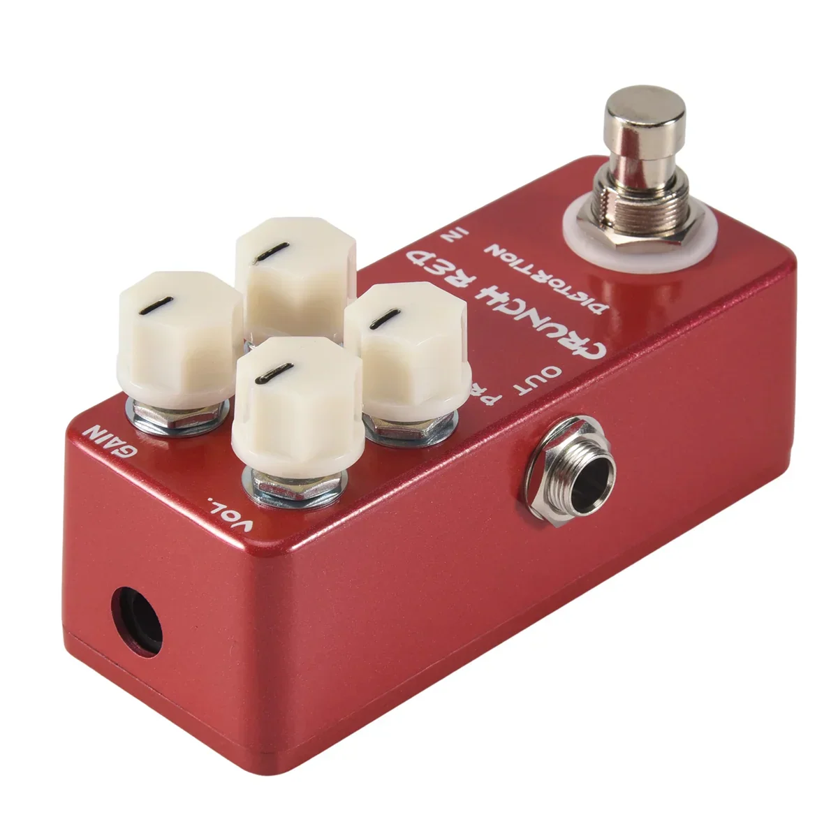 Red metal shell YHVC-Mosky mini crunch red distortion guitar pedal with four cream knobs and silver footswitch