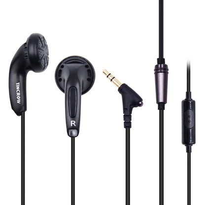 Black yincrow x6 earphone earbud flat with sleek ergonomic design and gold-plated 3.5mm jack for monk audio hifi use