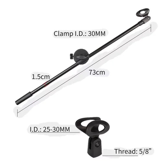 Black yinyu detachable microphone boom arm mic stand adjustable with 73cm telescopic shaft and clamp for studio use