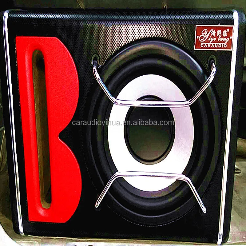 Black yiyelang car audio subwoofer with bold red b and chrome brackets for modified speaker stereo bass amplifier car use