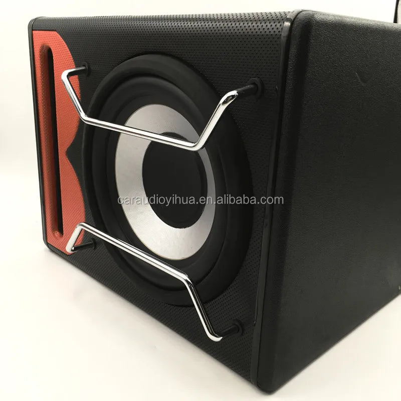 Yiyelang car audio black and orange subwoofer with chrome metal handle for modified speaker stereo bass amplifier car use