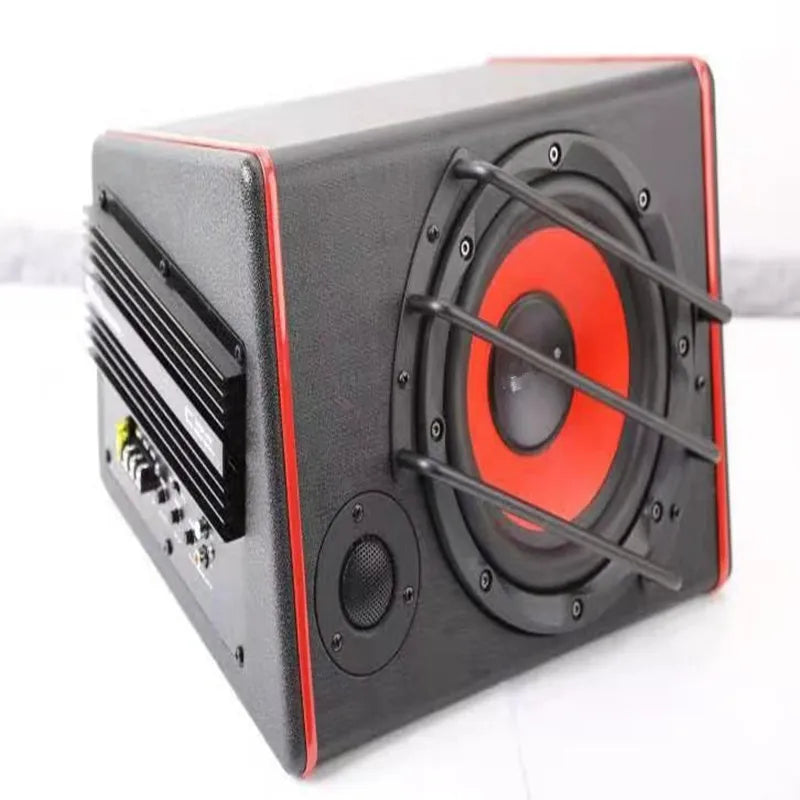 Yiyelang car audio modified speaker stereo bass amplifier car subwoofer with black and red body and orange cone grille