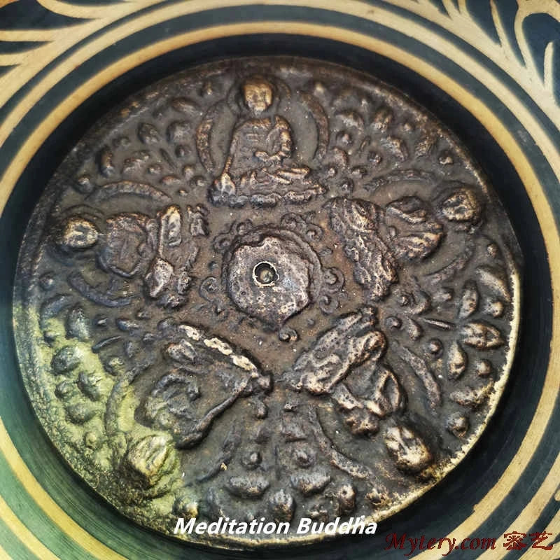 Antique bronze brass meditation buddha disc with intricate floral mandala patterns for yoga healing meditation musical instruments tibetan singing bowl five use