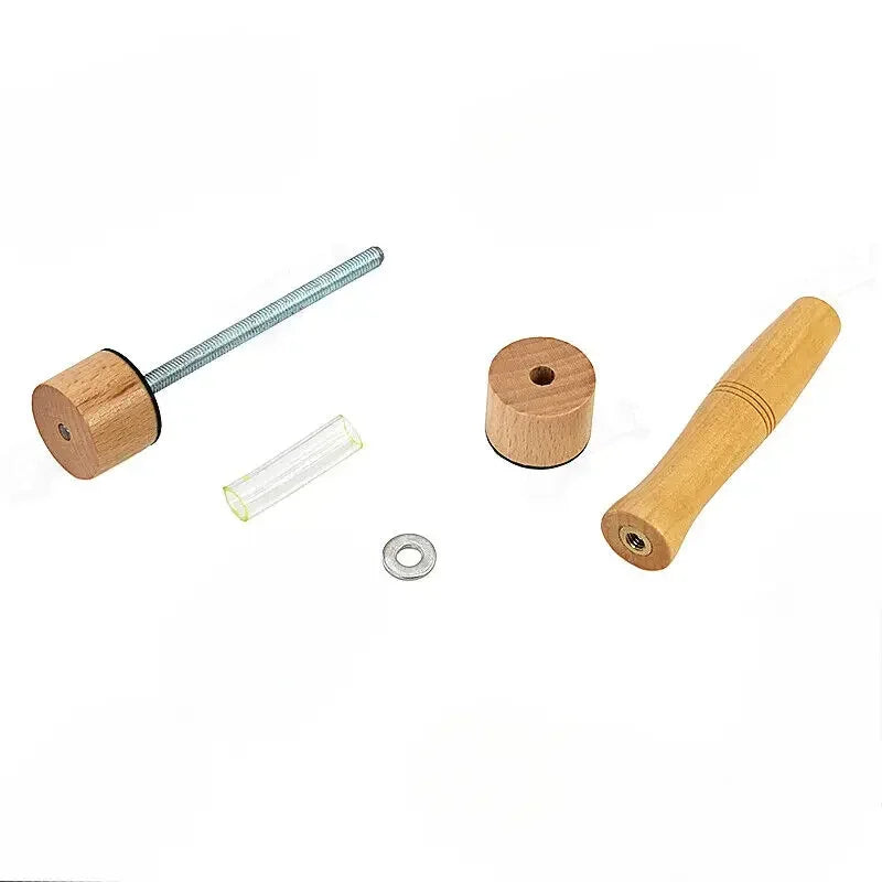 Light brown wooden handle closure jig violin with metal threaded shaft and wood end cap for jig violin making
