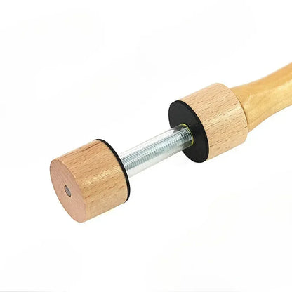 Light-colored wooden handle closure jig violin with metal threaded rod and black rubberized end caps for jig violin making