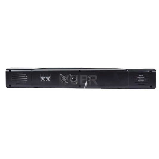 Black rectangular audio mixer with digital display and multiple input jacks for 9x12w remote led disco light rgbw setup