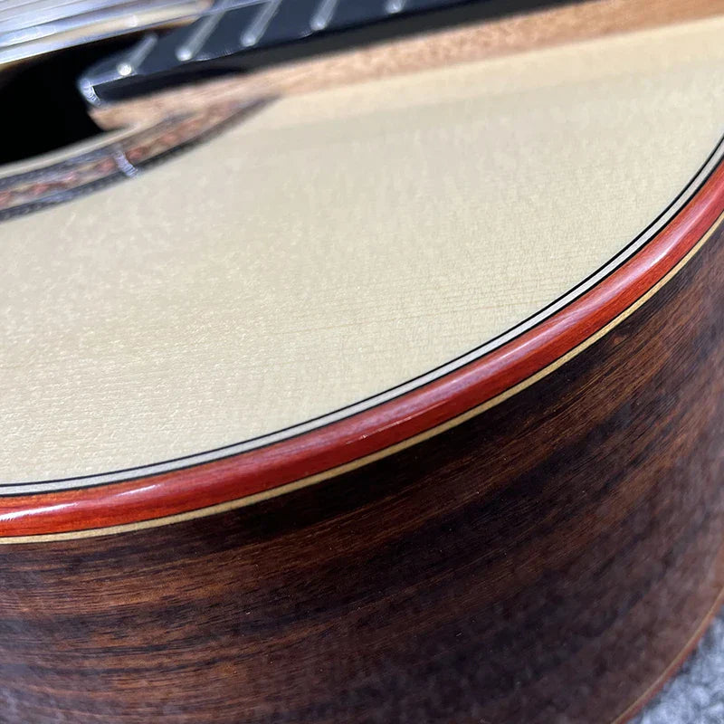Acoustic yulong guo handmade solo aechoes classical guitar with light textured top dark body and solid nomex double construction