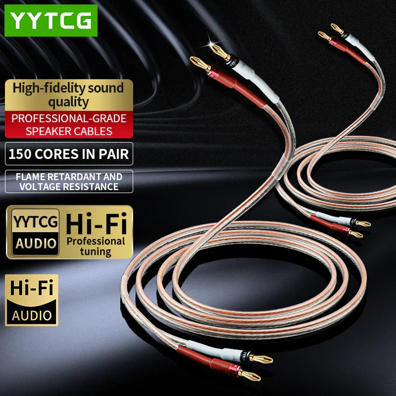 Yytcg hifi speaker cables with 150 cores braided in silver and copper with gold plated banana plugs for home theater amplifier