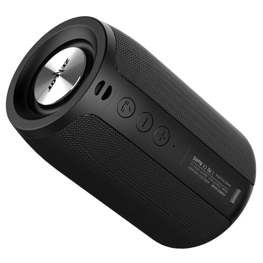 Black textured zealot-s32 mini portable bluetooth wireless speaker with silver driver and control buttons for hifi sound