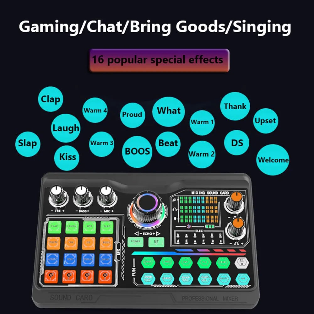 Black zealsound professional podcast microphone soundcard kit with colorful buttons and knobs for laptop computer vlog use