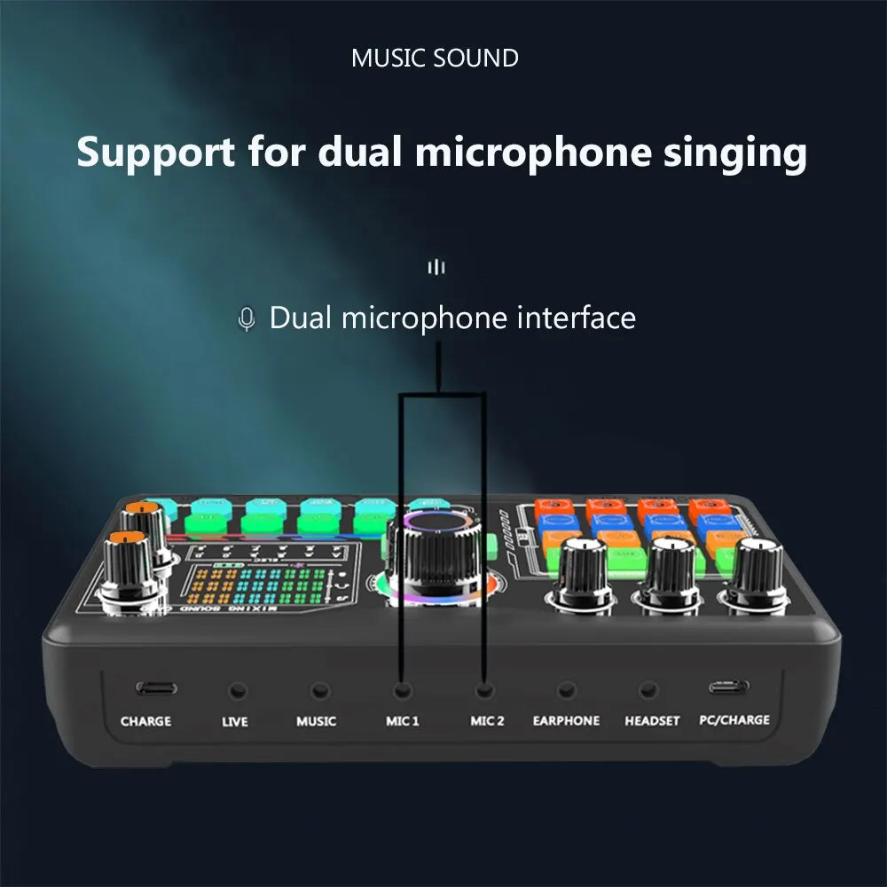 Black zealsound professional podcast microphone soundcard kit with colorful buttons for laptop computer vlog recording