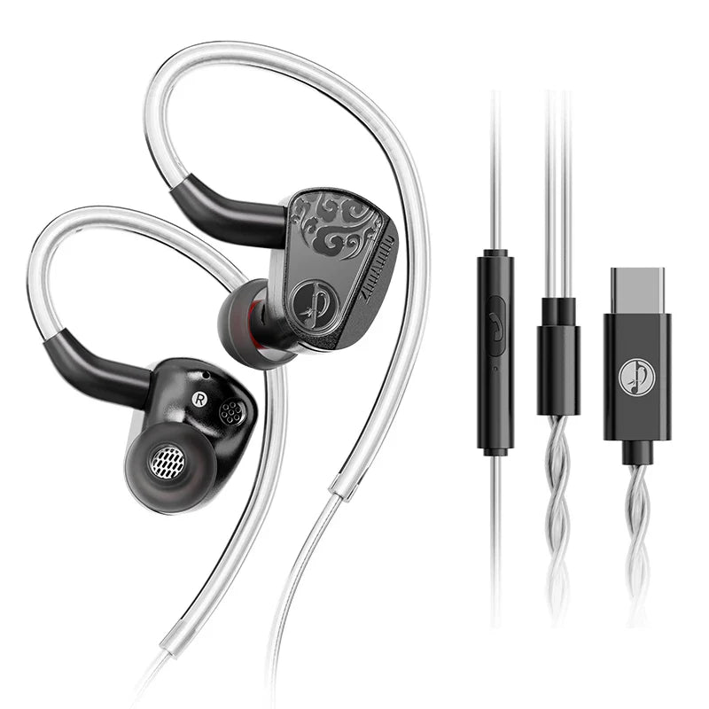 Black and silver zhulinniao jinghong z3 2025 hi fi earphones with ornate detailing and dual dynamic drivers metal music monitor