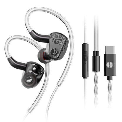 Black and silver zhulinniao jinghong z3 2025 hi fi earphones with ornate detailing and dual dynamic drivers metal music monitor
