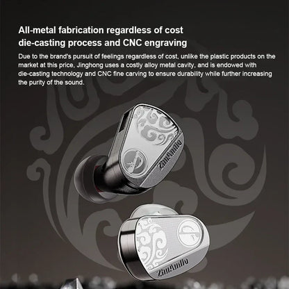 Silver and black zhulinniao jinghong z3 2025 hifi earphones dual featuring metal music monitor with dual dynamic drivers and engraved patterns
