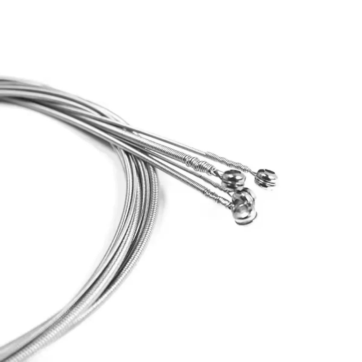 Silver-colored metallic ziko electric bass strings with nickel wound guitar hexagon alloy core and rounded ball ends