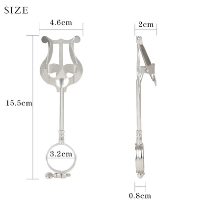 Silver lyre-shaped trumpet marching lyre with sleek metallic finish and adjustable iron clamp for portable music stand use