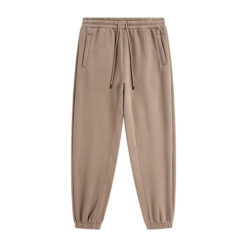 Beige zodf trendy men 345gsm fleece sweatpant with elastic waistband and side pockets in retro hip hop style