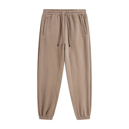 Beige zodf trendy men 345gsm fleece sweatpant with elastic waistband and side pockets in retro hip hop style