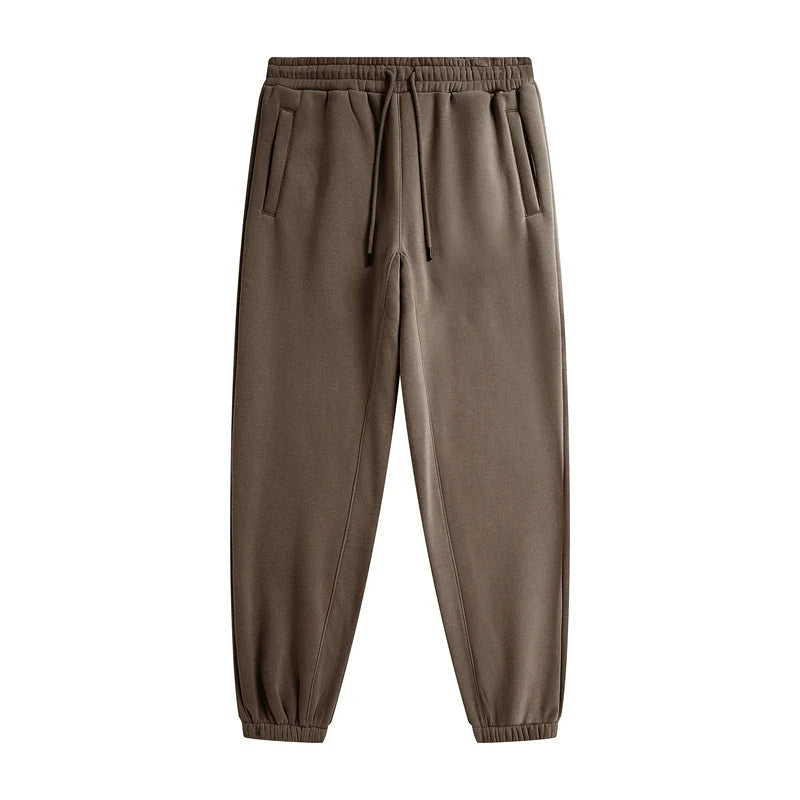 Brown zodf trendy men 345gsm fleece sweatpant with elastic waistband drawstring side pockets and tapered cuffs for retro hip hop style