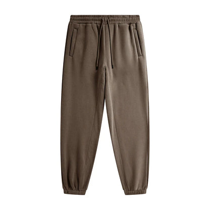 Brown zodf trendy men 345gsm fleece sweatpant with elastic waistband drawstring side pockets and tapered cuffs for retro hip hop style