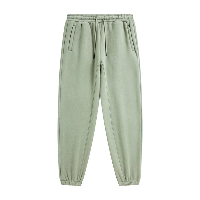 Light green zodf trendy men 345gsm fleece sweatpant with drawstring waistband and side pockets for retro hip hop style