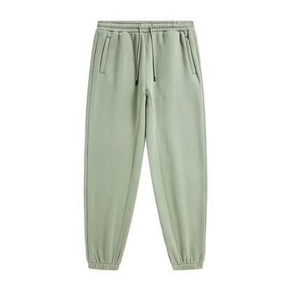 Light green zodf trendy men 345gsm fleece sweatpant with drawstring waistband and side pockets for retro hip hop style