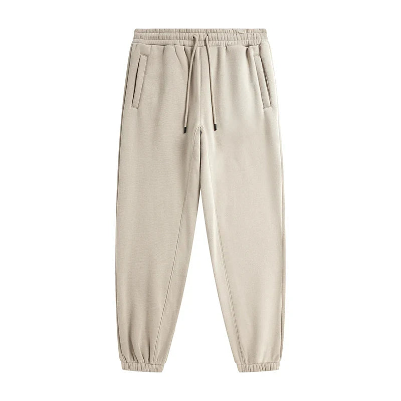Beige zodf trendy men 345gsm fleece sweatpant with elastic waistband and tapered cuffs retro hip hop style joggers