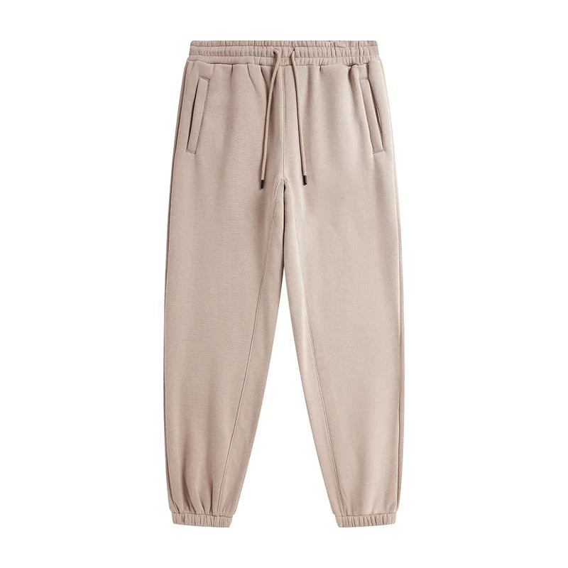 Beige zodf trendy men 345gsm fleece sweatpant with elastic waistband and tapered cuffs in retro hip hop style
