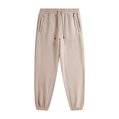 Beige zodf trendy men 345gsm fleece sweatpant with elastic waistband and tapered cuffs in retro hip hop style