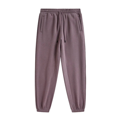 A pair of mauve zodf trendy men 345gsm fleece sweatpant with elastic waistband and drawstring retro hip hop joggers