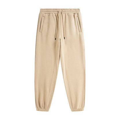 Beige zodf trendy men 345gsm fleece sweatpant with elastic waistband and side pockets retro hip hop joggers pants