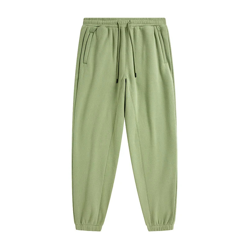 Light green zodf trendy men 345gsm fleece sweatpant with drawstring waistband and side pockets in retro hip hop style