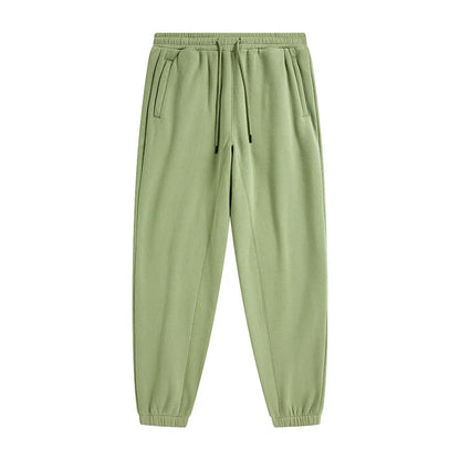 Light green zodf trendy men 345gsm fleece sweatpant with drawstring waistband and side pockets in retro hip hop style