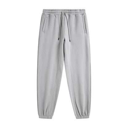 Light gray zodf trendy men 345gsm fleece sweatpant with drawstring waistband elastic cuffs retro hip hop style