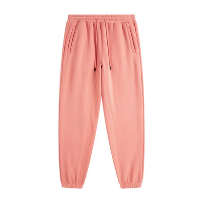 Soft pink zodf trendy men 345gsm fleece sweatpant with drawstring waistband and side pockets in retro hip hop style