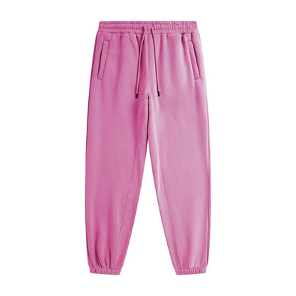 Pink zodf trendy men 345gsm fleece sweatpant with elastic waistband drawstring side pockets and cuffed ankles retro hip hop style