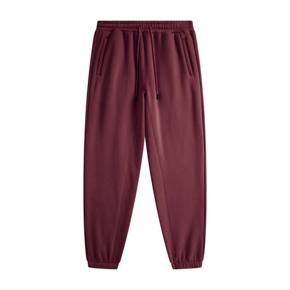 Maroon zodf trendy men 345gsm fleece sweatpant with elastic waistband drawstring side pockets and tapered cuffs retro hip hop style